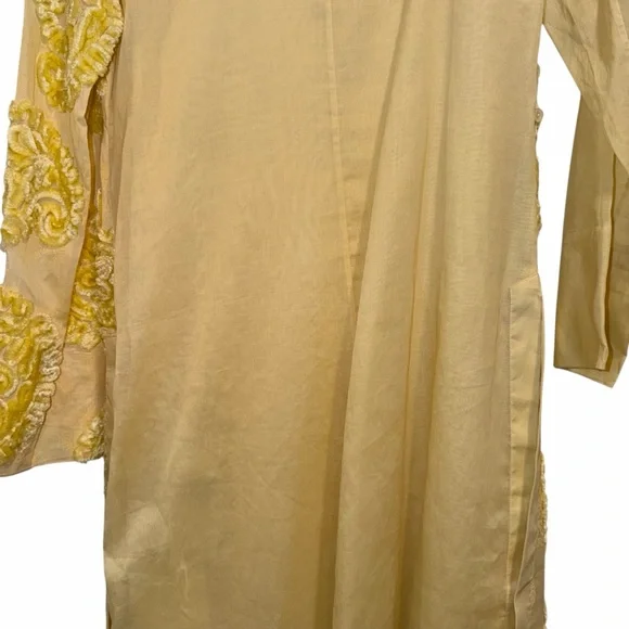 Jil Sander Yellow Embroidered Paisley Kaftan Midi Dress Cotton Sheer IT36 US 2 - Picture 12 of 15